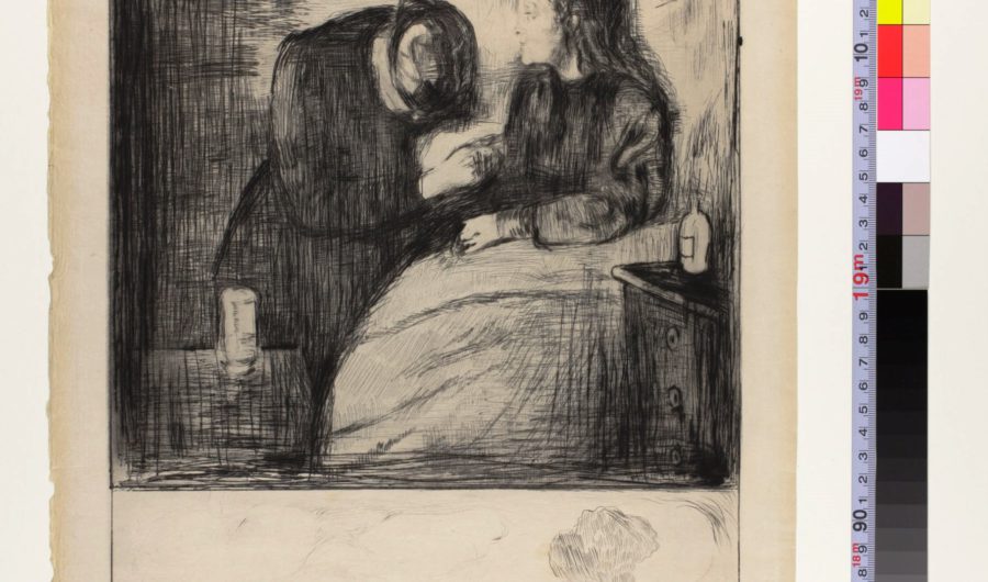 エドヴァルト・ムンク「病める子」ドライポイント、ルーレット、1894年